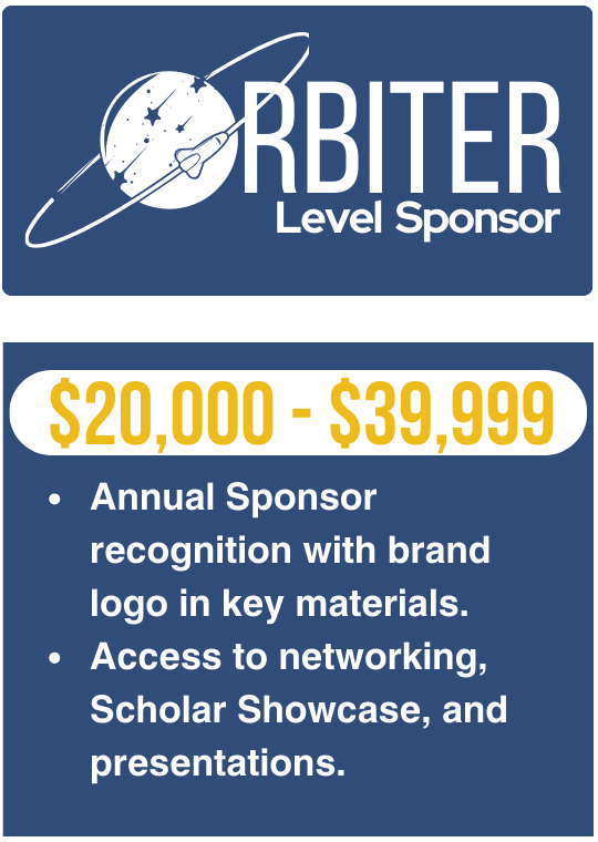 Orbiter level sponsor: $20,000 to $39,999