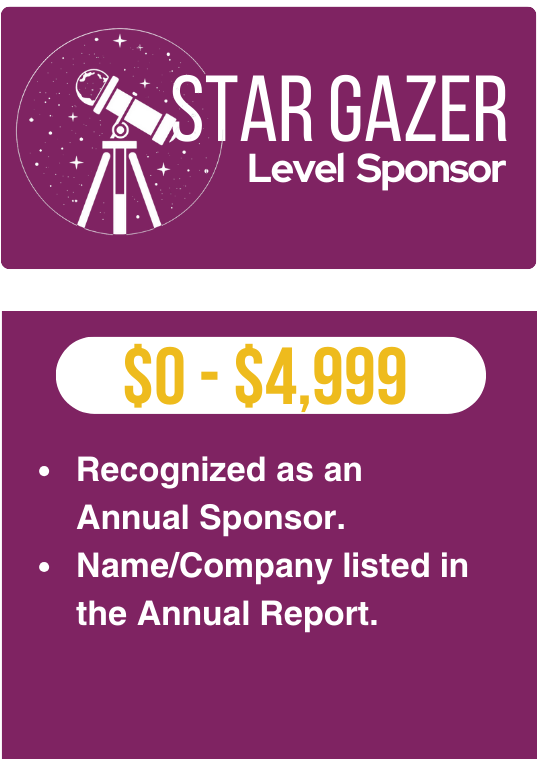 Star gazer level sponsor: $0 to $4,999