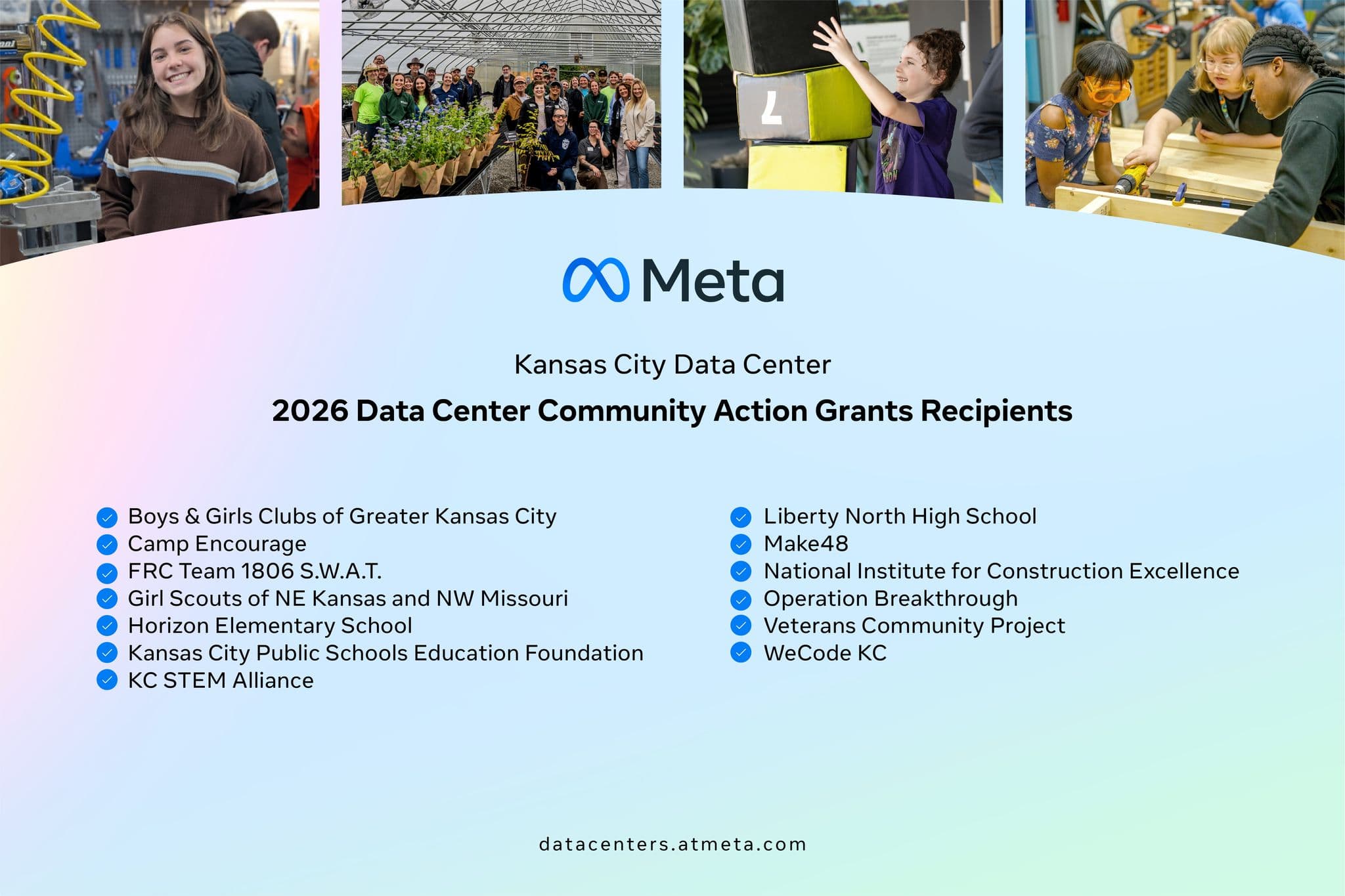 Kansas City Data Center 2026 Meta data center community action grants recipients card