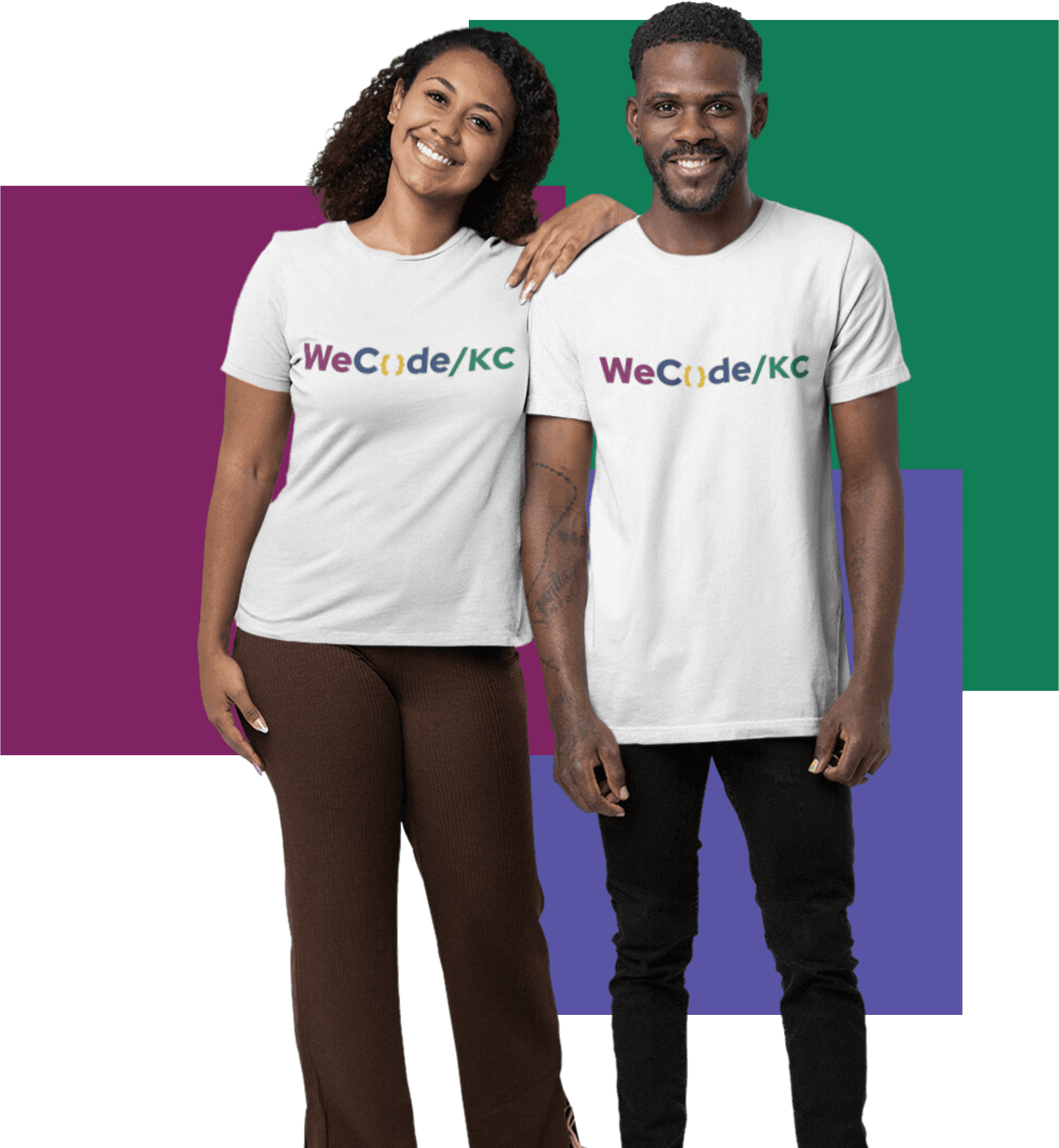 Photo of staff wearing WeCode KC t-shirts
